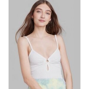 Wild Fable Vneck Keyhole Bodysuit White Size L